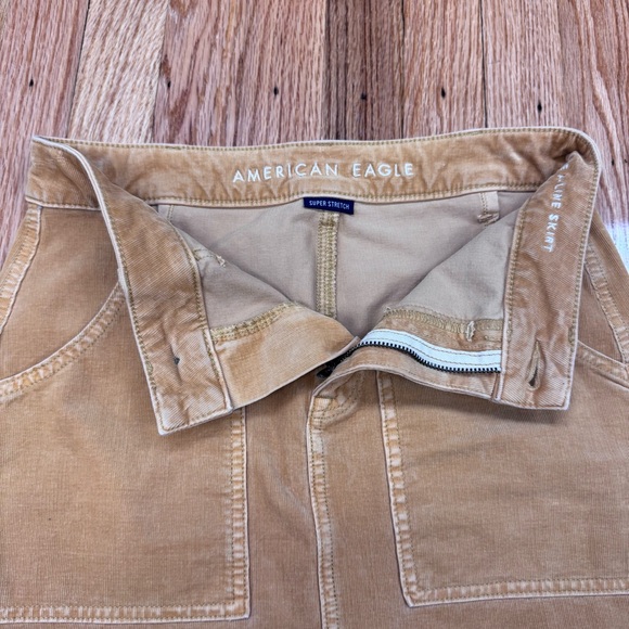 American Eagle Outfitters Gold Corduroy High Rise A-Line Mini Skirt - Picture 4 of 11